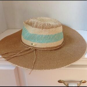 Kooringal Tan Green Straw Hat Wide Brim